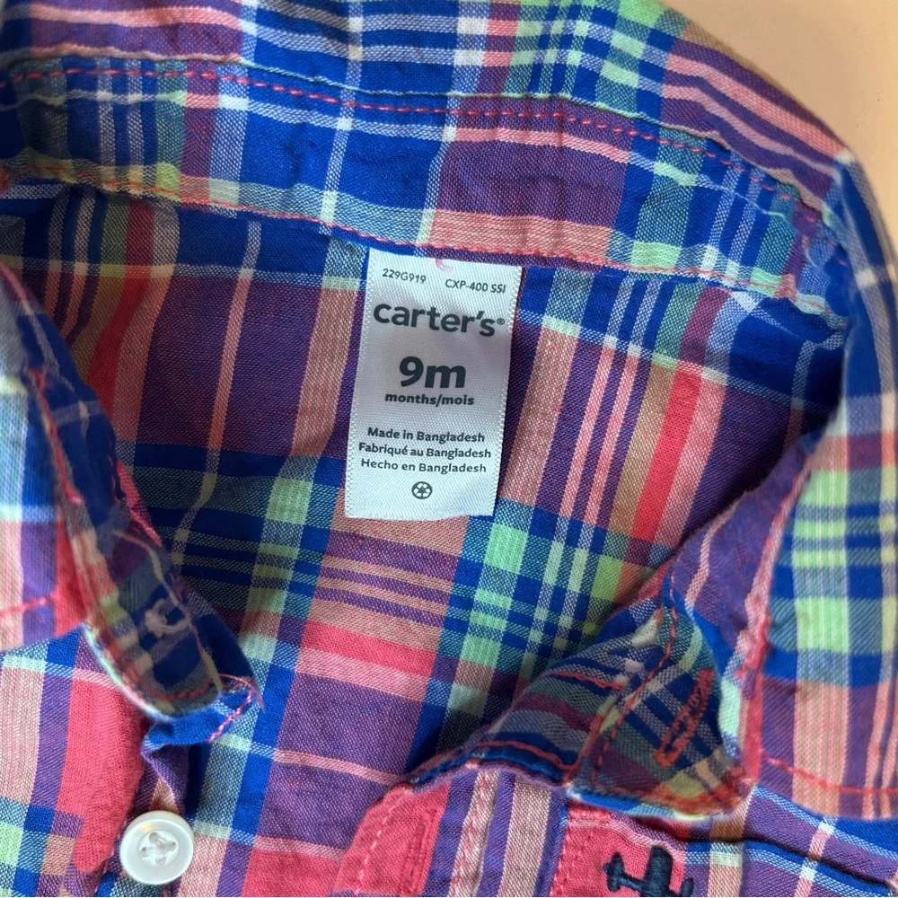 Carter's Red and Blue Plaid Button Down Shirt Boy’s Size 9M